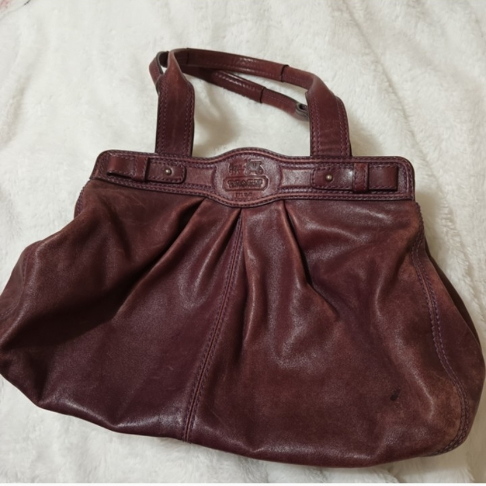 Coach Garnet Satchel 13914 Plum Purple Pleated Leather Large Shoulder Bag Y2K